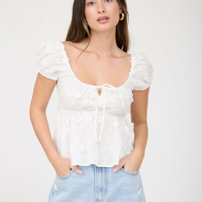 Embroidered floral peplum top