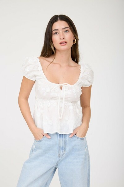 Embroidered Floral Peplum Top