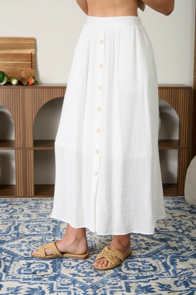 White Button Front Skirt