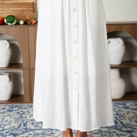 White Button Front Skirt - Thumbnail 2