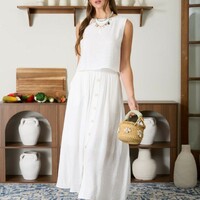 White Button Front Skirt - Thumbnail 3