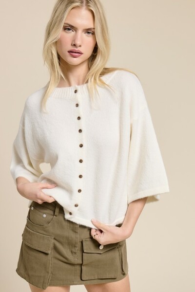 Wide Sleeve Button Cardigan