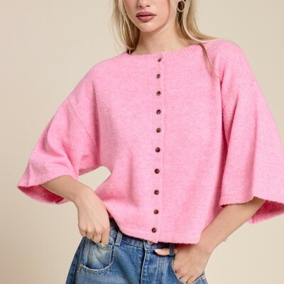 Wide sleeve button cardigan