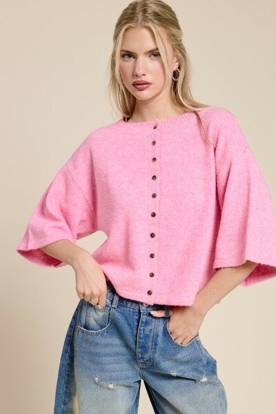 Wide Sleeve Button Cardigan