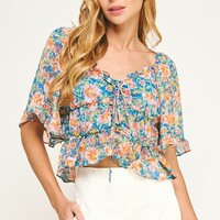 Floral Peplum Crop - Thumbnail 1