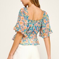 Floral Peplum Crop - Thumbnail 3