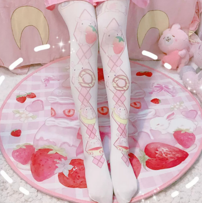 Cute Bunny Rabbit Strawberry Pantyhose Tights