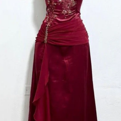 A line straps burgundy prom dress long formal evening dress