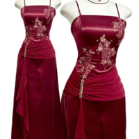 A Line Straps Burgundy Prom Dress Long Formal Evening Dress - Thumbnail 1