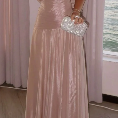 Pretty a line pink floor length prom dress formal evening dress