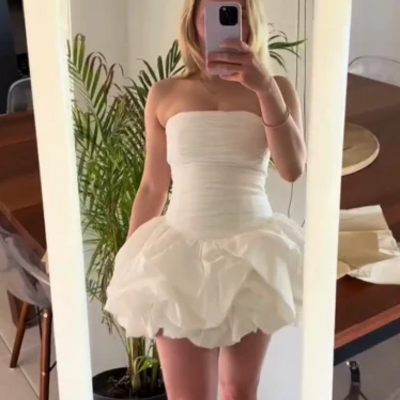 Cute strapless pleated a line short homecoming dress