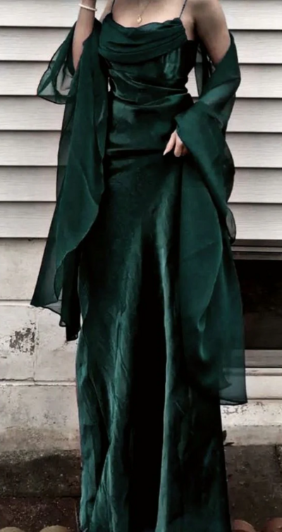 Straps Dark Green Long Prom Dresses Formal Evening Gowns