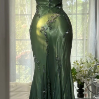 Chic Halter Navy Blue Chiffon Beaded Long Prom Dress - Thumbnail 1