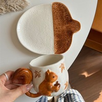 3D Squirrel and Maple Leaf Ceramic Mug and Saucer Set - Thumbnail 2
