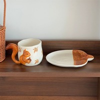 3D Squirrel and Maple Leaf Ceramic Mug and Saucer Set - Thumbnail 6