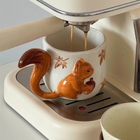 3D Squirrel and Maple Leaf Ceramic Mug and Saucer Set - Thumbnail 4