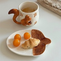 3D Squirrel and Maple Leaf Ceramic Mug and Saucer Set - Thumbnail 5