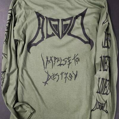 Blood "impulse to destroy" navy green long sleeve shirt.