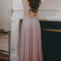 Glamorous Spaghetti Strap Open Back Beaded Tulle A-Line Prom Dress Evening Gown - Thumbnail 2