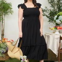 Plus Button Detail Midi Dress - Thumbnail 1