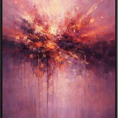 Purple gold abstract burst art print modern colorful wall decor 24x36