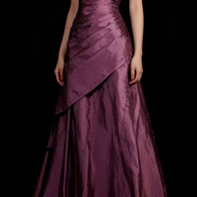 Glitter strapless a-line pleated long prom dresses with beaded 
