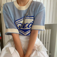 Acea Embroidery Hollow Out Blue Top - Thumbnail 1