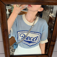 Acea Embroidery Hollow Out Blue Top - Thumbnail 2