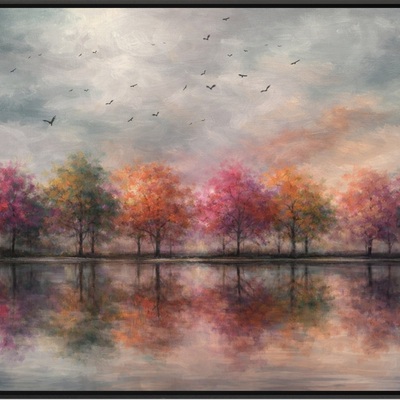 Colorful tree reflections landscape art print 36x24 matte unframed