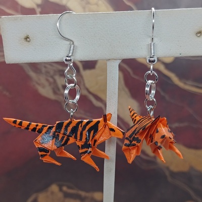 Origami tiger earrings: vibrant orange