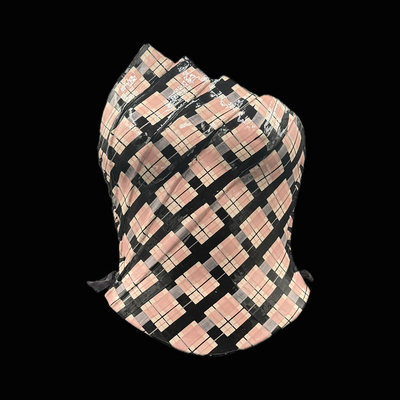Folded pink plaid 3 piece wearable ceramic corset by: nicole moan 