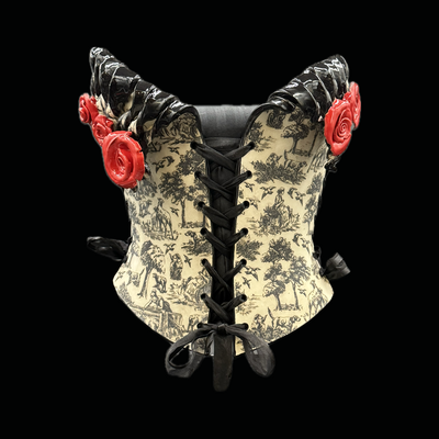 Black and white willow with red roses wearable ceramic corset by: nicole moan