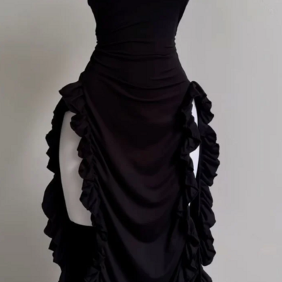 Sheath strapless black satin formal evening dress birthday outfits