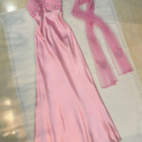 Sweetheart A Line Pink Satin Sequin Long Prom Dresses  - Thumbnail 1
