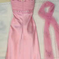 Sweetheart A Line Pink Satin Sequin Long Prom Dresses  - Thumbnail 2
