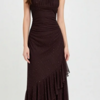 Vintage Brown Halter Neck Sheath Sequin Long Prom Dresses - Thumbnail 1