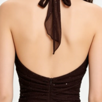 Vintage Brown Halter Neck Sheath Sequin Long Prom Dresses - Thumbnail 2