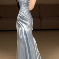 Beautiful A Line Strapless Pleated Satin Long Party Dresses Evening Dresses - Thumbnail 1