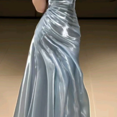 Beautiful a line strapless pleated satin long party dresses evening dresses