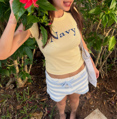 Navy Printed Crop Top