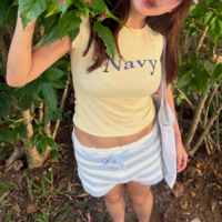 Navy Printed Crop Top - Thumbnail 1