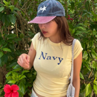 Navy Printed Crop Top - Thumbnail 2