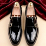 Crafted Leather Men Classic Black Patent Leather Double Monk Strap Dress Shoes-1