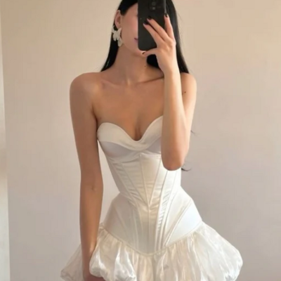 Sweetheart white high low prom dress sexy evening dress