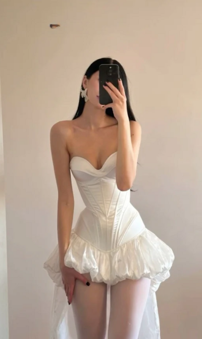 Sweetheart White High Low Prom Dress Sexy Evening Dress