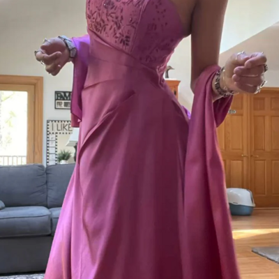 Straps a line pink beaded low back prom dresses