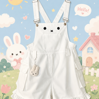 Cute cartton white overall shorts