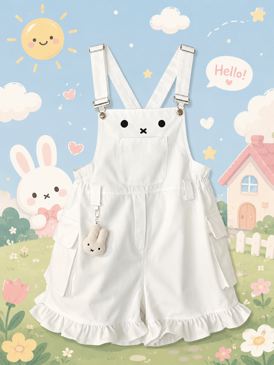 Cute cartton white overall shorts