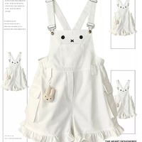 Cute cartton white overall shorts - Thumbnail 1
