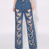 Heart-shaped cutout wide-leg denim pants - Thumbnail 1